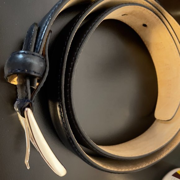 MADE ITALY BLACK LEATHER BELT WITH Solid Brass belt buckle - Picture 2 of 10